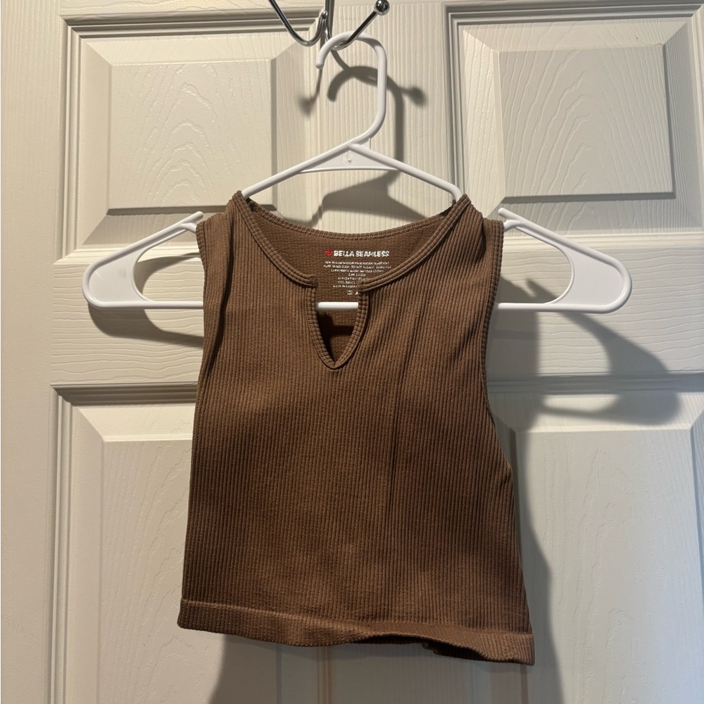 Brown Ribbed Sleeveless Top